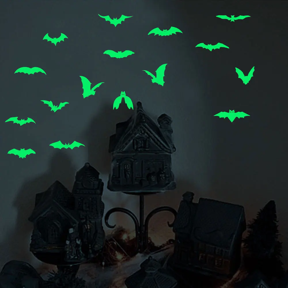Halloween Decoration 3D Bat Luminous Stickers Scary Decos Props Fluorescent Wall Decals Glow in the Dark Stickers