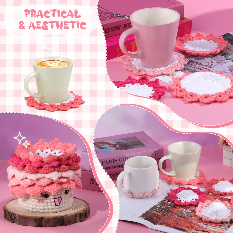 Fenrry Crochet Kit Crochet Hooks for Beginners Potted Plant Coasters with Step-by-Step Video Tutorials