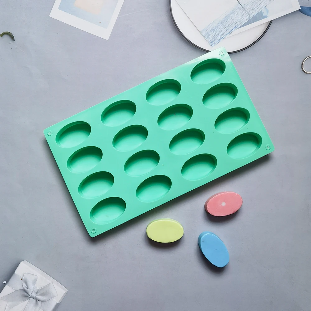 Silicone Mold Baking Mold 16 Cavity Oval Shaped DIY Handmade Soap Mold For Soap Making and Mini Pastry Chocolate Candy Cake Baking