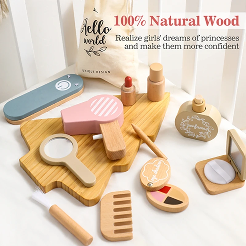 Wooden Toy Girls Makeup Set Pretend Play Kid Make Up Hairdressing Simulation For Girl Children Dressing Cosmetic Gifts makeup toy,princess pretend toys