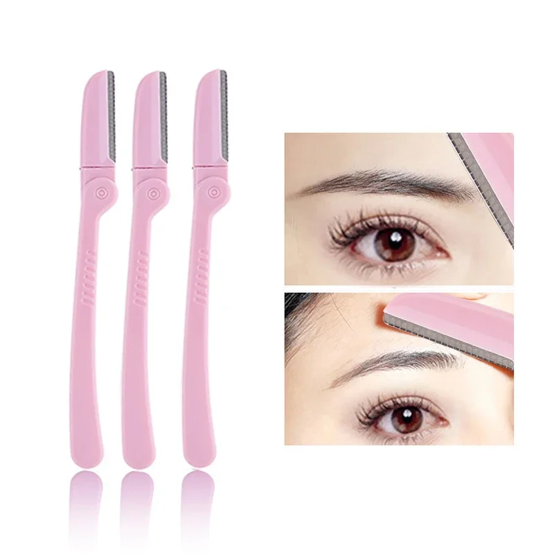 3Pcs/Set Foldable Eyebrow Trimmer Blades Beauty Pink Eyebrow Shaper Shaver Women Men Facial Brow Hair Remover Razor Makeup Tools 2