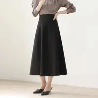 Solid Simplicity Elegant A-line Skirt Spring Autumn New High Waist Zipper Temperament Half Skirt Casual Fashion Women Clothing 1
