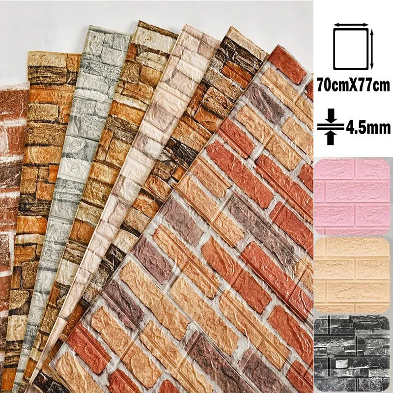 10Pcs 3D Wall Sticker Self Adhesive Panel Living Room Background Brick Waterproof Wallpapers Mural Bedroom DIY Decorative 70*77 wood grain vinyl decorative wallpapers waterproof self adhesive wall coverings decor mural wall sticker for bedroom walls