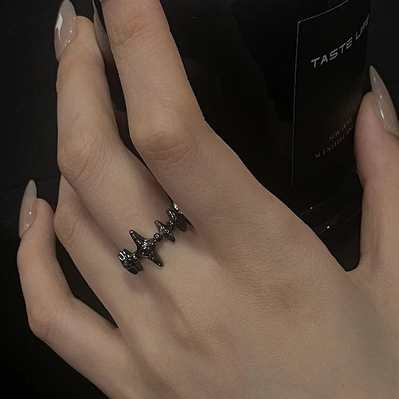 Fashion Irregular Cross Star Open Ring For Women Men Punk Gothic Sliver Color Adjustable Couple Rings Y2K Egirl Jewelry Gift