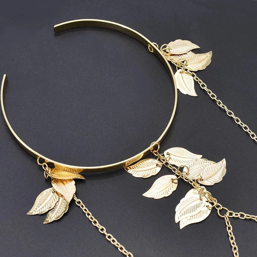 Gold Color Leaf Open Bangles Cuff Bracelet For Women Swirl Charm Armlet Greek Goddess Arm Bracelets Female Jewelry Accessories