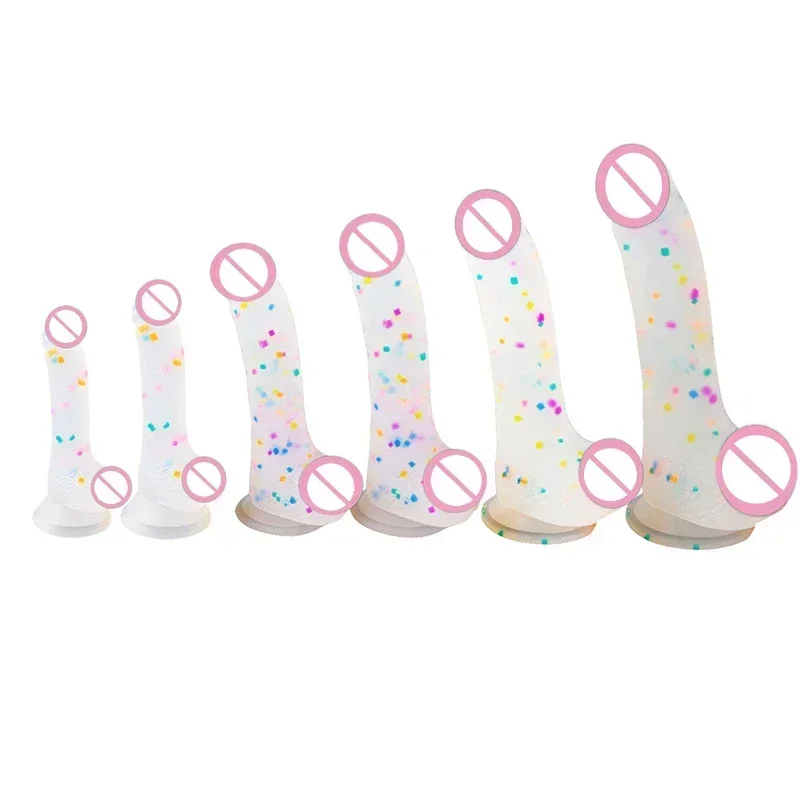 Confetti Dildo Realistic Clear Silicone Dildo with Strong Suction Cup for Hands-Free Play Realistic Penis for Women and Couple