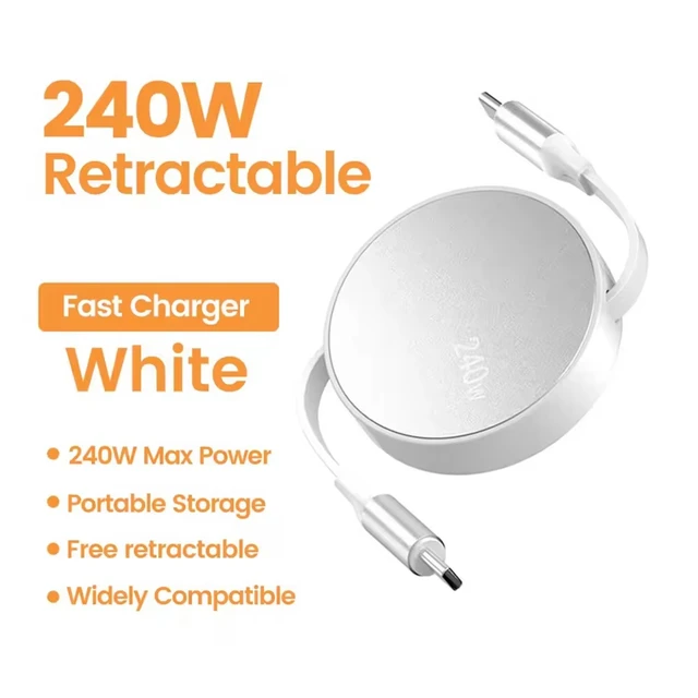 USB-C to USB-C 240W PD Retractable Fast Charging Cable 1M 3