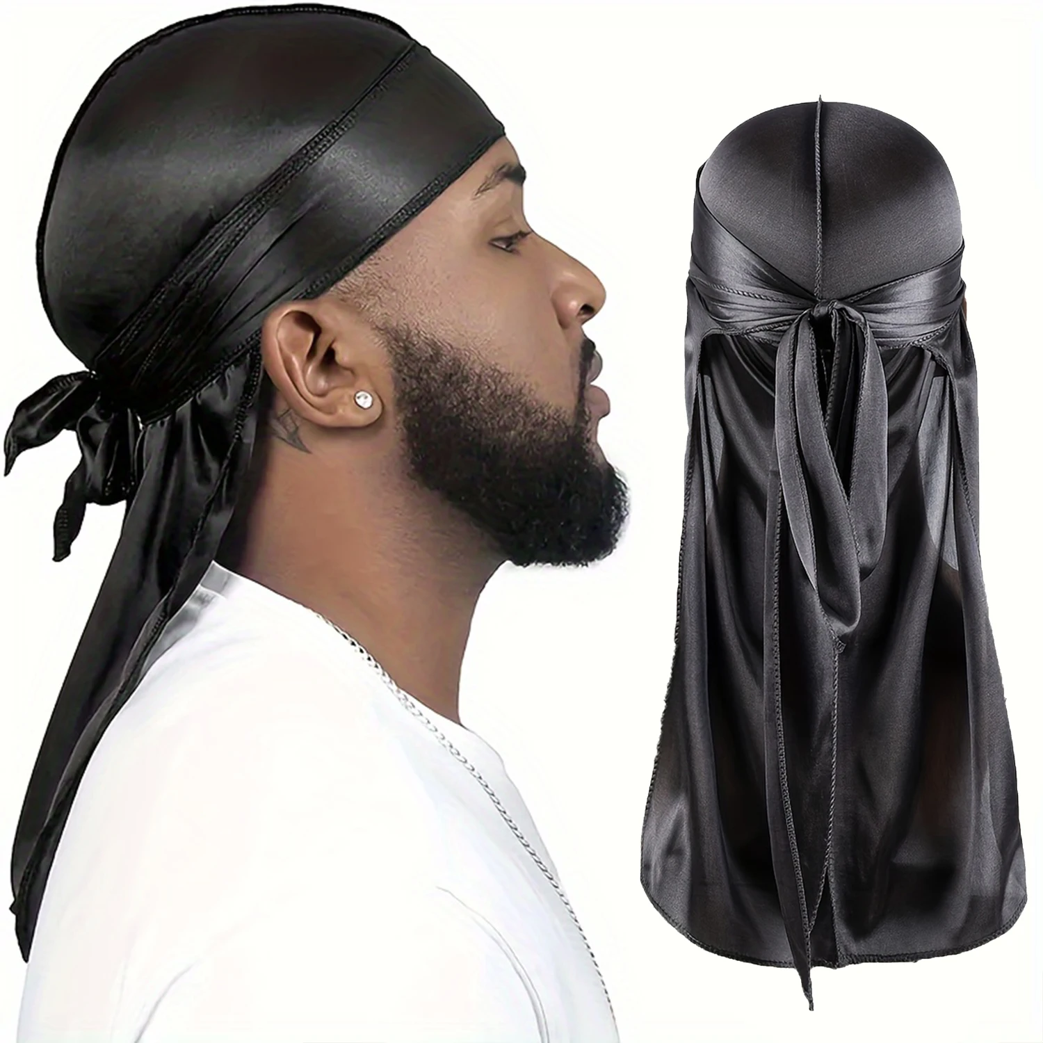 Silk Durag Men's Silk Durag Bonnet Bandana Silky Du Rag Doo Rag Long Tail Waves Cap