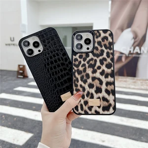Fashion brand leopard snake Crocodile metal label Phone Case For iPhone 14 Pro Max 12 13 XS Max 7 8 X 14plus luxury hard cover