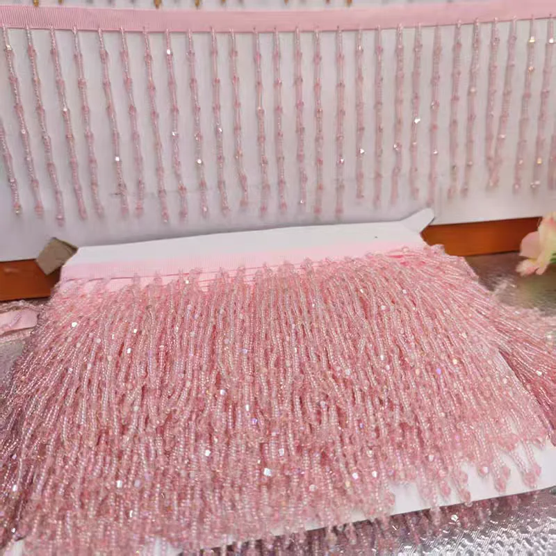 넓은 시드 비즈 및 크리스탈 비즈 프린지, 패션 원피스 코스튬 부티크 핸드백 프린지, 전등갓 프린지, 10cm