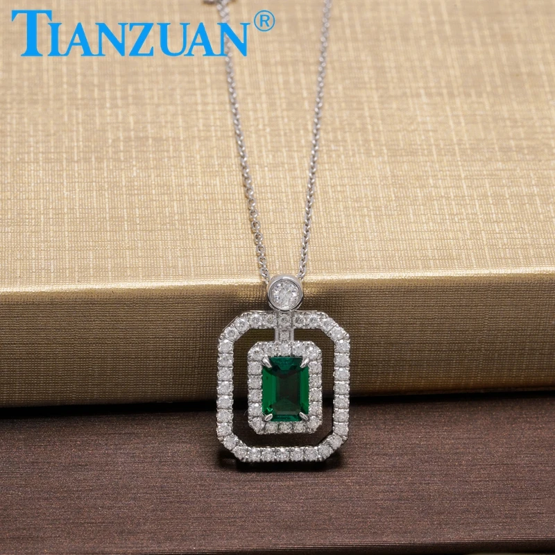 

Rectangular Double Layer Pendant Muzuo Green Lab Grown Emeralds 925 Silver 10K 14K 18K Jewelry Necklace For Women Jewelry Gift