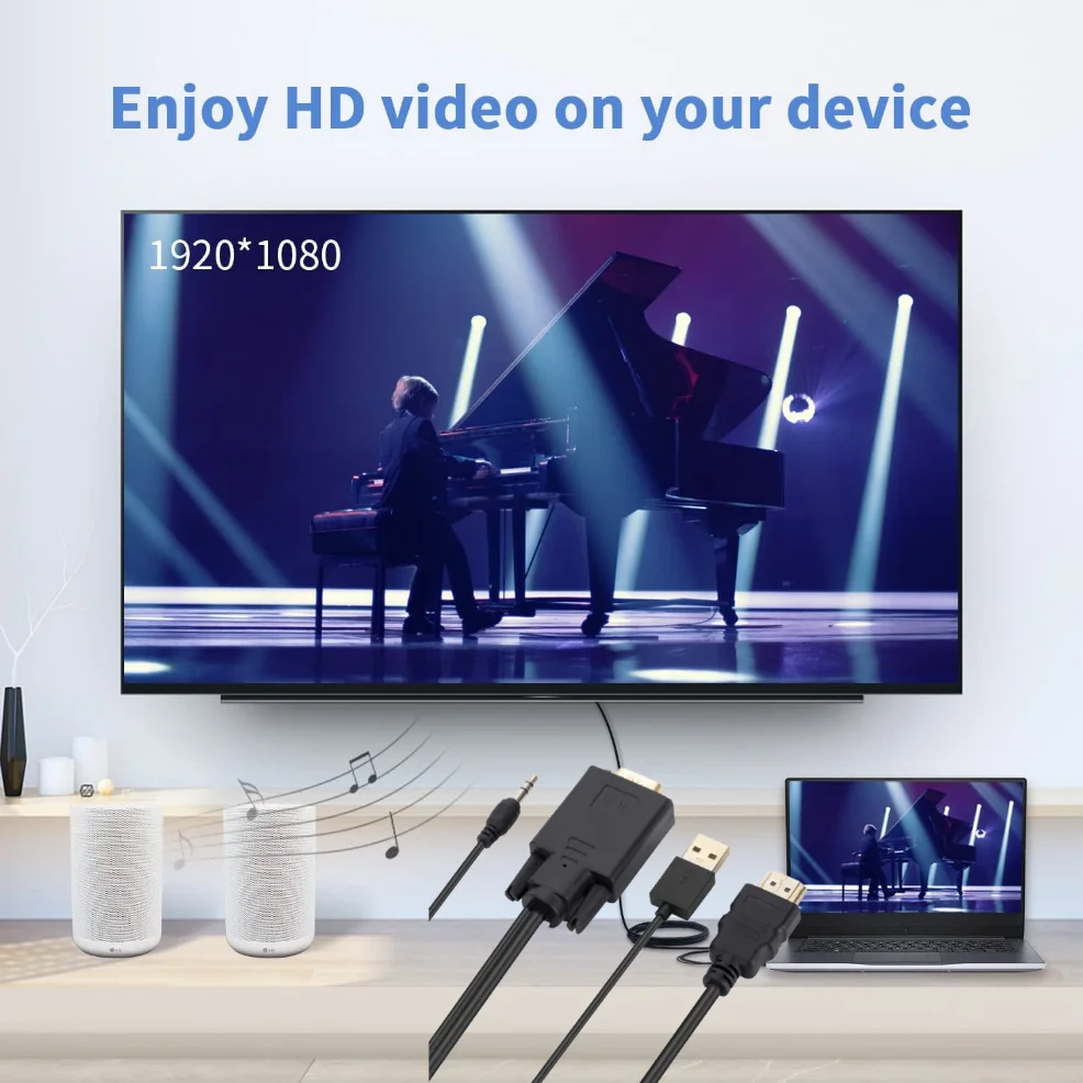 VGA to HDMI Adapter Cable 1080P VGA Male to HDMI Male Converter Cable With Audio USB Power for PC TV Laptop Monitor Projector
