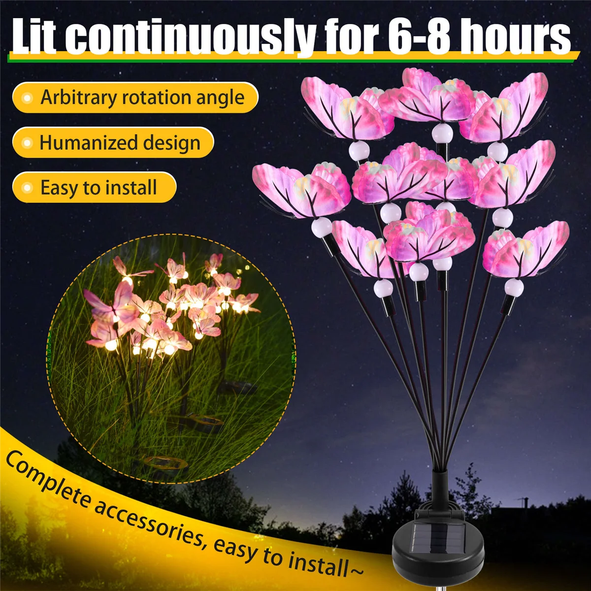 BAAU Solar Butterfly Firefly Lights Led Outdoor Waterproof Lawn Lights Garden Decoration Garden Landscape 10-Light