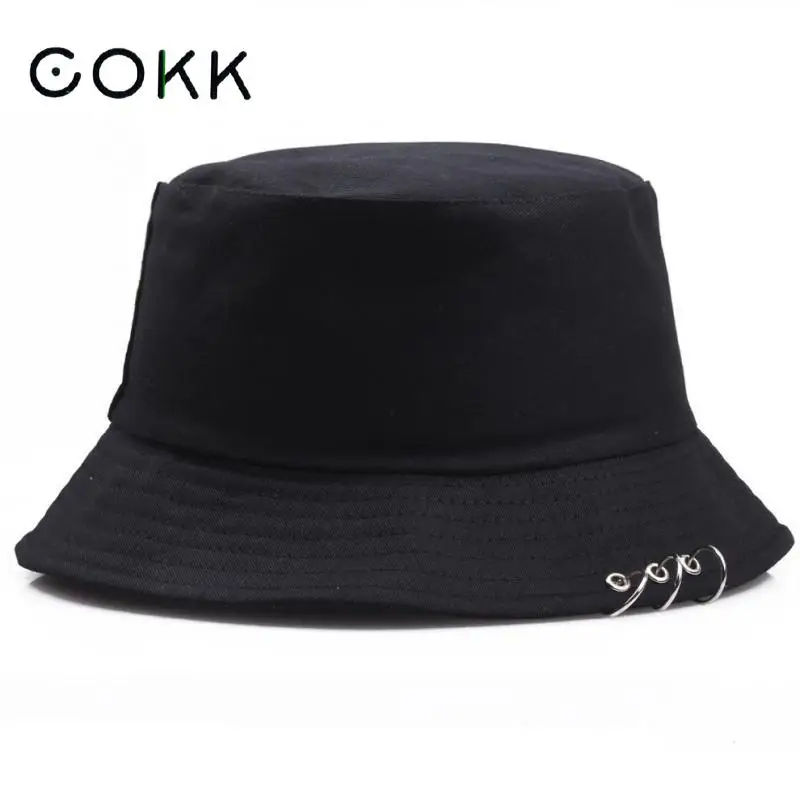 Bucket Hat Women Men Summer Spring Fisherman Cap With Rings Hip Hop Flat Top Solid Color Korean Fashion bucket hat women bucket hat women hat