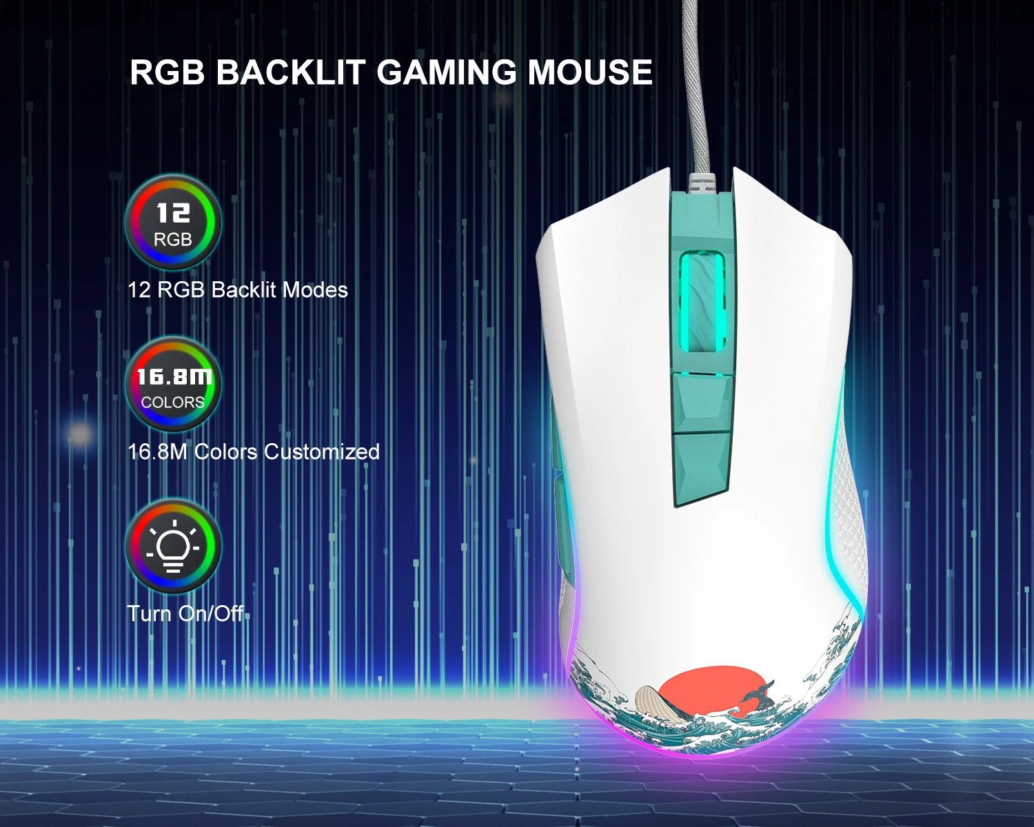 

Мышь игровая Проводная G705, 12000DPI/7 программируемых кнопок, RGB подсветка