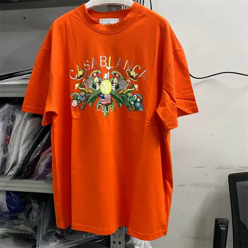 

2024 Casablanca Mushroom T-Shirts Men Women High Quality Black White Orange T Shirt Top Tee Pure cotton trendy brand T-shirt