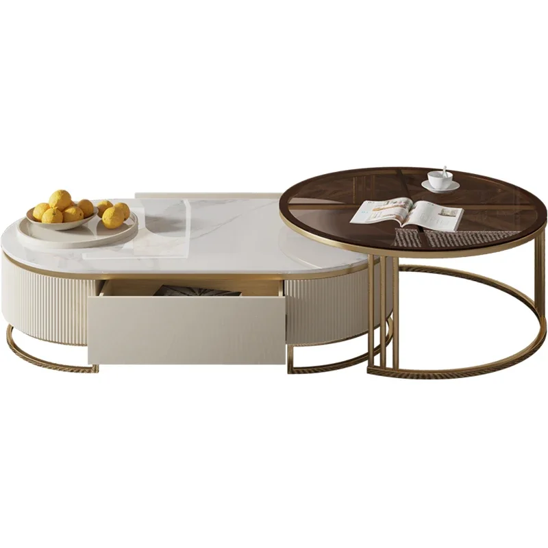 

XK Stone Plate Coffee Table Light Luxury Modern High Sense Living Room Home Small Apartment Coffee Table Combination