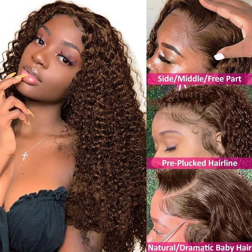 13x4 Hd Chocolate Brown Deep Wave Lace Front Wig Glueless Curly Lace Frontal Human Hair Wigs Pre Plucked Colored Wig For Women 3