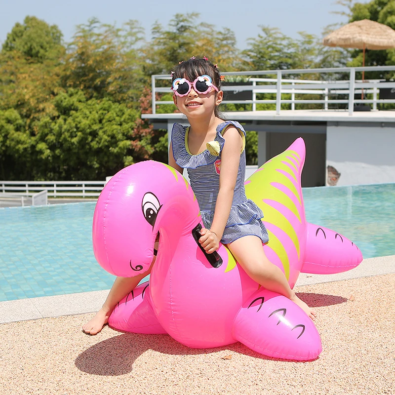 Inflatable Ride On Toys Red Dragon with Handles Pool Floating for Kids Summer Swimming Raft Fun Beach Pools Parties Decoration