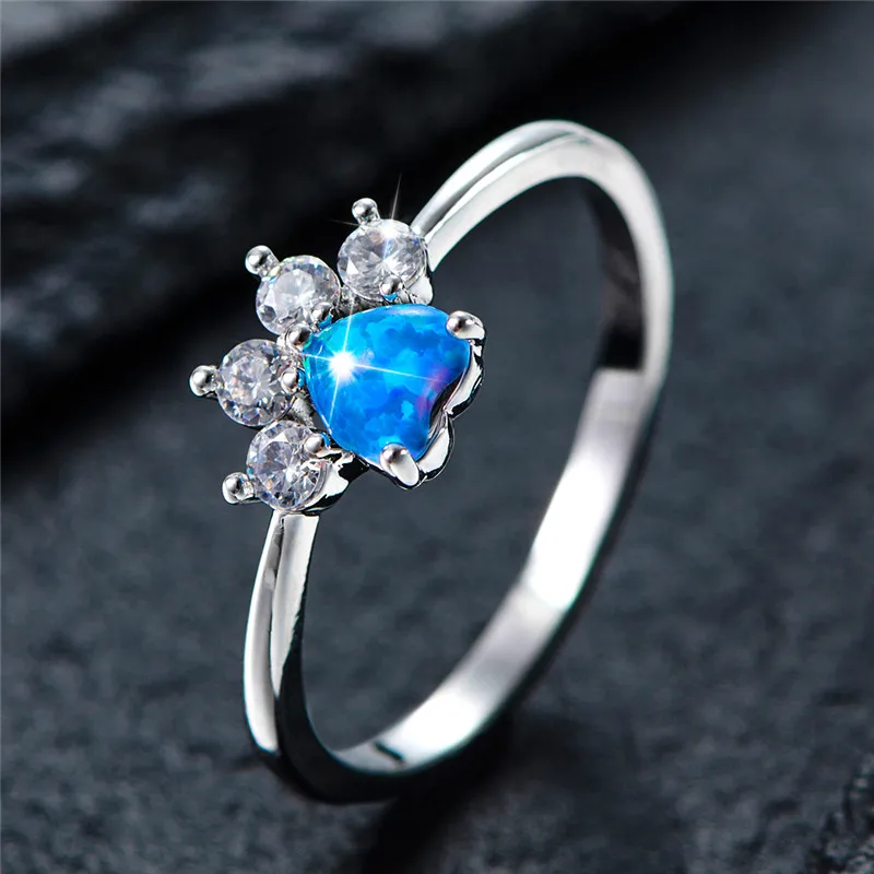 Cute Female Small White Fire Opal Stone Ring Fashion Heart Wedding Jewelry For Women