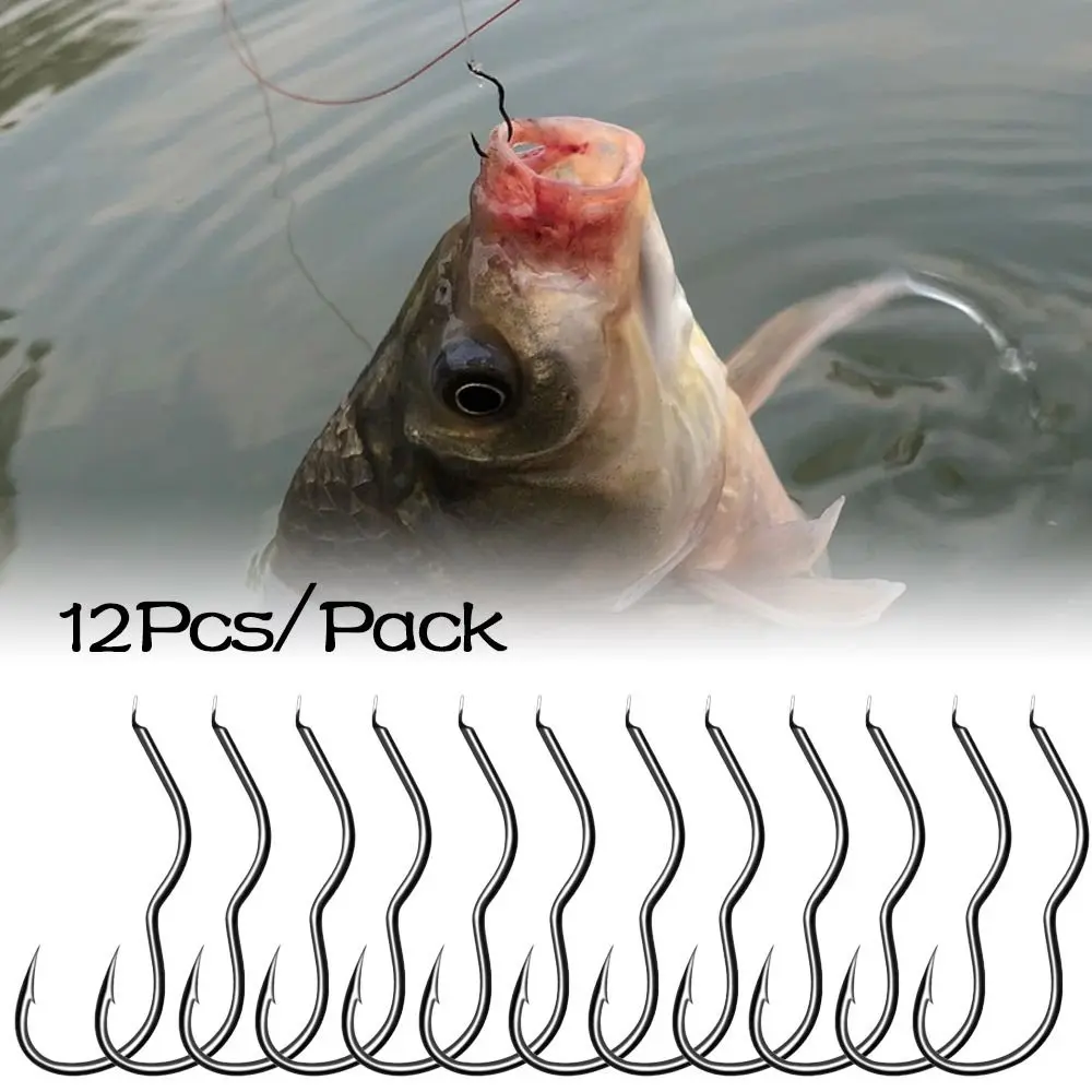 

12Pcs/Pack High Carbon Steel Fishing Hook Sharp Barbed Anti Slip Automatic Flip Fishhooks Carp Fishing Accessories