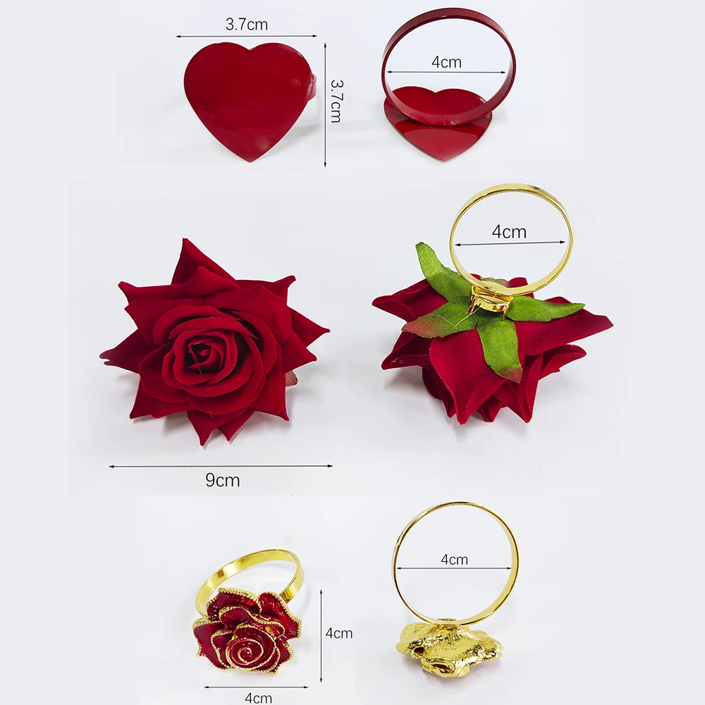 1Pc Valentines Day Napkin Rings Red Rose Heart Shape Napkin Holder Ramantic Dinner Table Decoration Valentine Day Party Supplies
