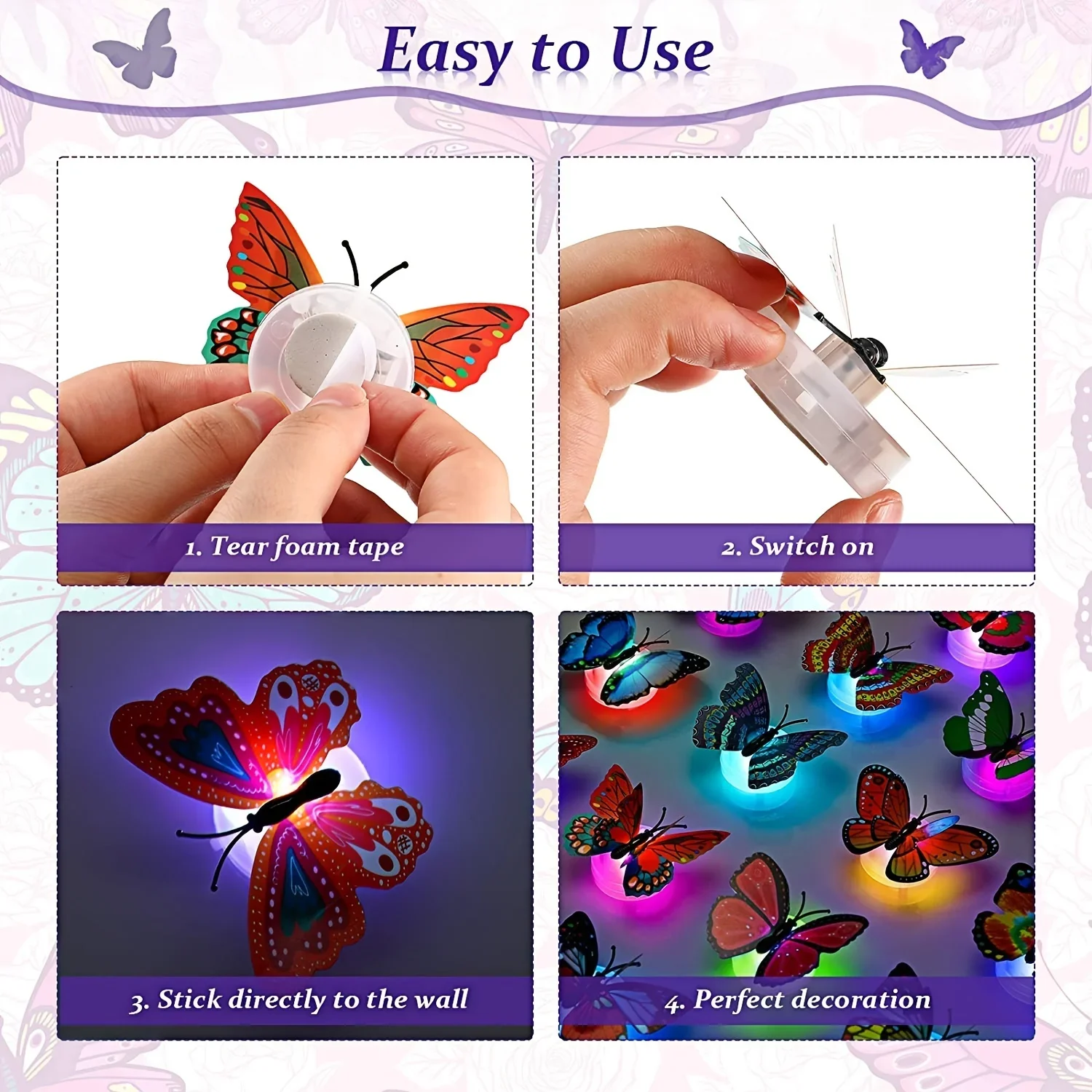 3D LED Butterfly Decoration Night Light Sticker 5