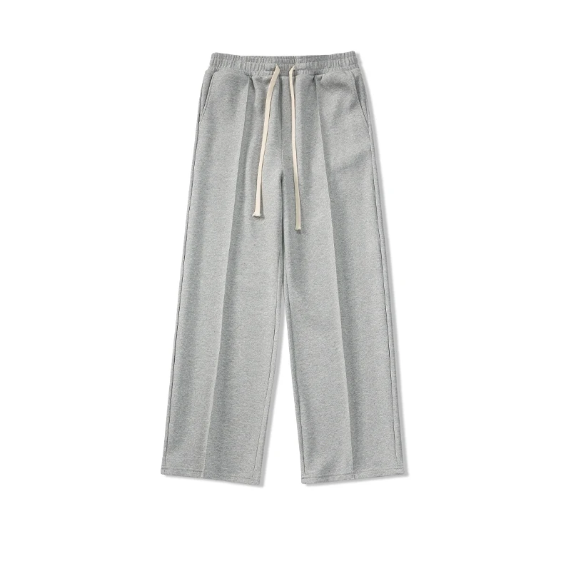 Spring Autumn Men's Pockets Elastic High Waisted Solid Drawstring Loose Casual Wide Leg Sports Trousers Office Lady Pants Wide Leg Pants