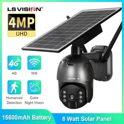 LSVISION 2K 4MP 4G SIM /WIFI Solar Powered Security Cameras Outdoor PTZ Pir Cam IP66 Night Vision Full Color 8 watt solar panel,