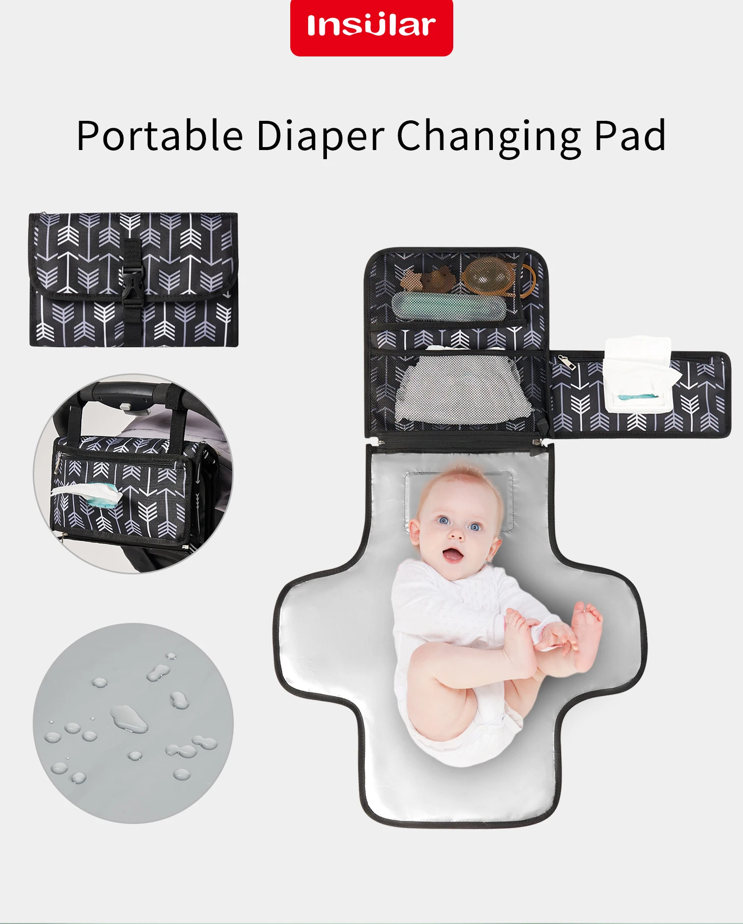 Description Picture 2 of itemINSULAR Baby Diaper Changing Mats Infant Nappy Mattress Travel Cushion Portable Foldable Washable Waterproof Reusable 3 Layers