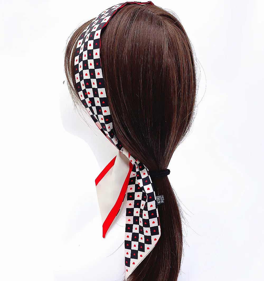 Black and White Checkerboard Women's Accessories Long Small Scarf Gray Silk Scarf Tied Princess Diana Bag Ribbon Wholesale