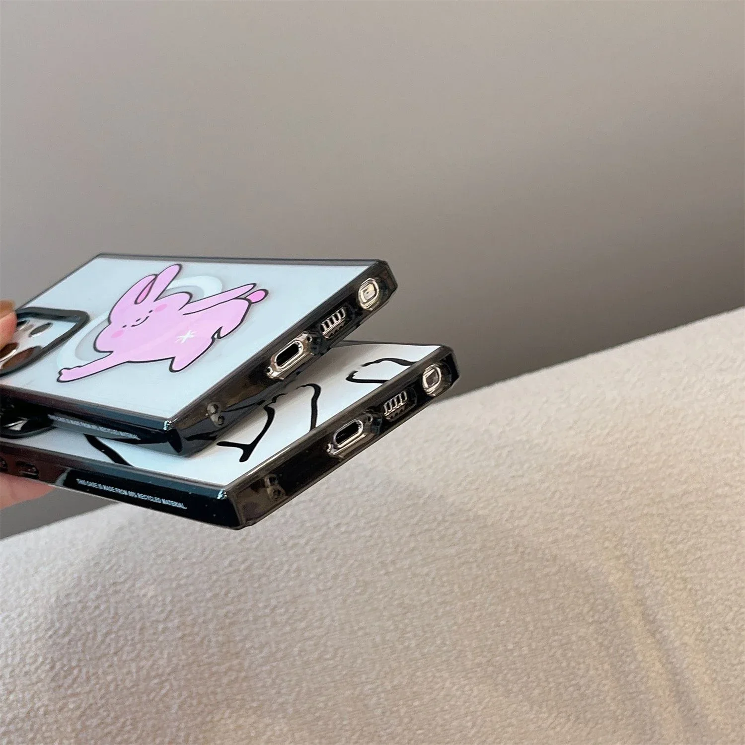 Spoof Rabbit MagSafe Acrylic Black Border Magnetic Phone Case for Samsung Galaxy S22U S23 Ultra S24 Ultra Cover Protective Shell