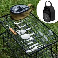 Camping Kitchen Set 11pcs Cooking Utensil Bowls & Forks BBQ Camping Kit Camping Accessories Outdoor Potable Cookware Kit For 1