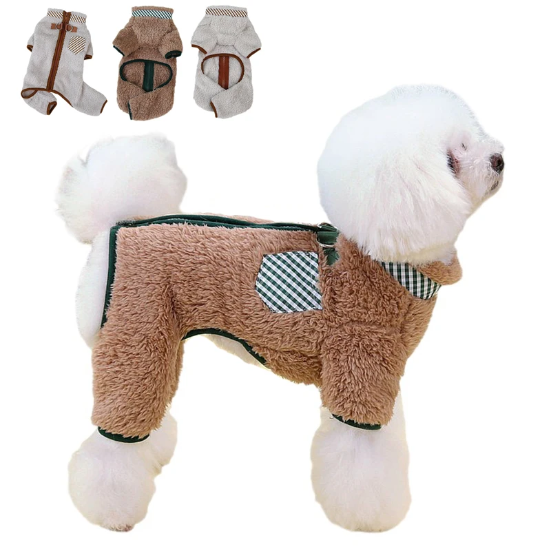 Kawaii Dog Jumpsuit Winter Warm Plush Pet Clothes for Small Dogs Puppy Cat Pajamas