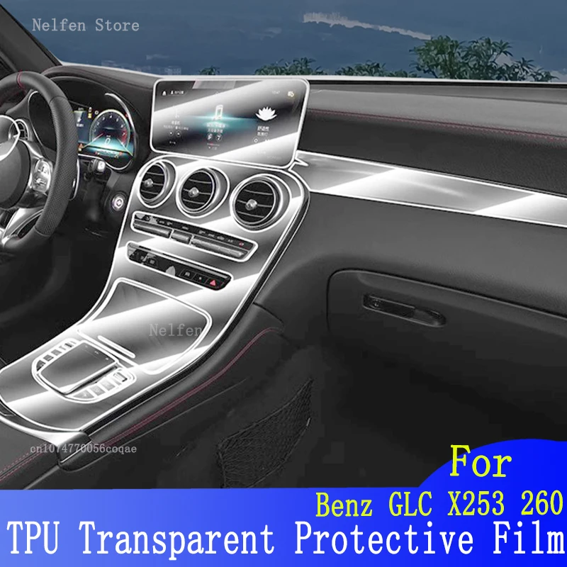 

For Benz GLC X253 260 2020-2022 TPU Car Interior Gear Dashboard Protective Film Transparent Anti-scratch Accessories