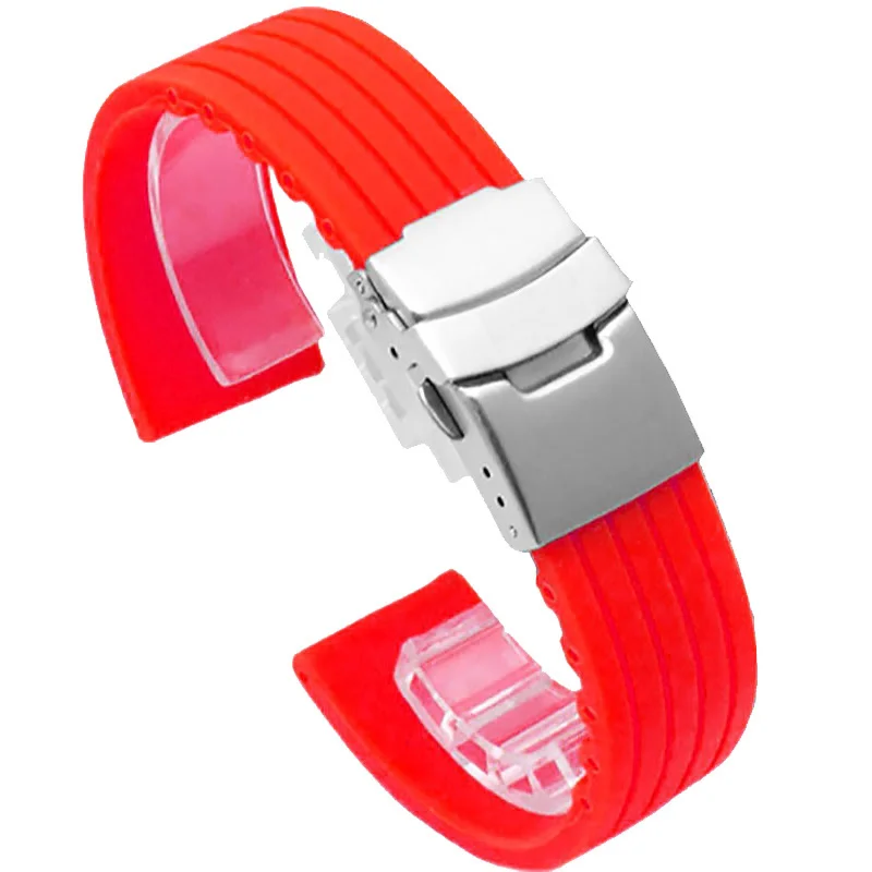 Luxurious Silicone Rubber Watch Strap with Deployment Buckle
