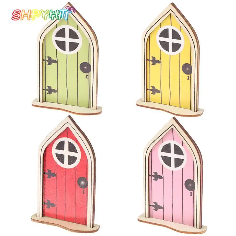 

1PC 1/12 Dollhouse Miniature Elf Door Fairy Door w/Base Colorful Garden Stereoscopic Door Model Furniture Doll House Park Decor