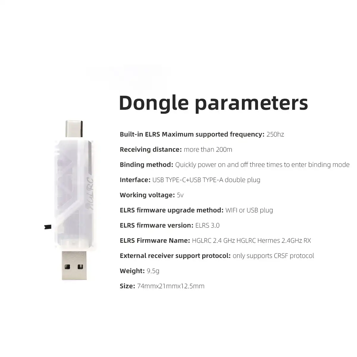 Dongle ELRS sans fil 2.4G USB-C/A pour simulateur FPV