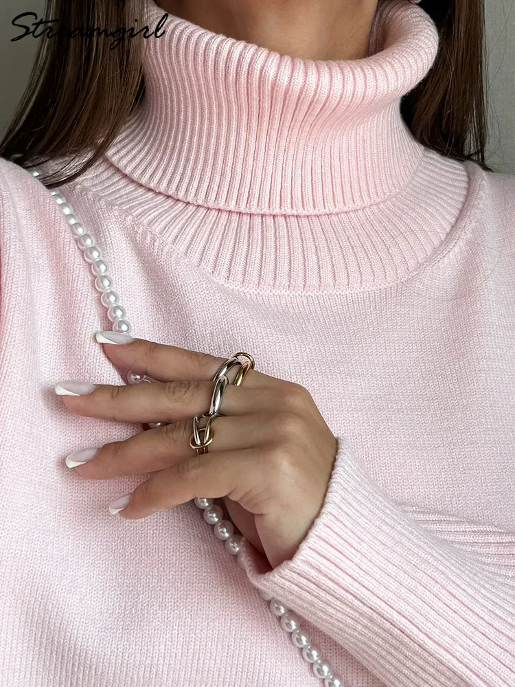 ●PINK PINEAPPLE● WINTER COZY TURTLENECK TOPIVORY m1037_138 Winter Pink Turtleneck Sweaters Women Oversized Autumn Warm