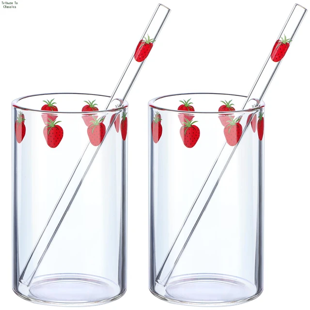 Strawberry Glass Mug with Straw Creative Drinking Cup with Lid High  Borosilicate Clear Glass Water Cup Household Milk Juice Cups - AliExpress