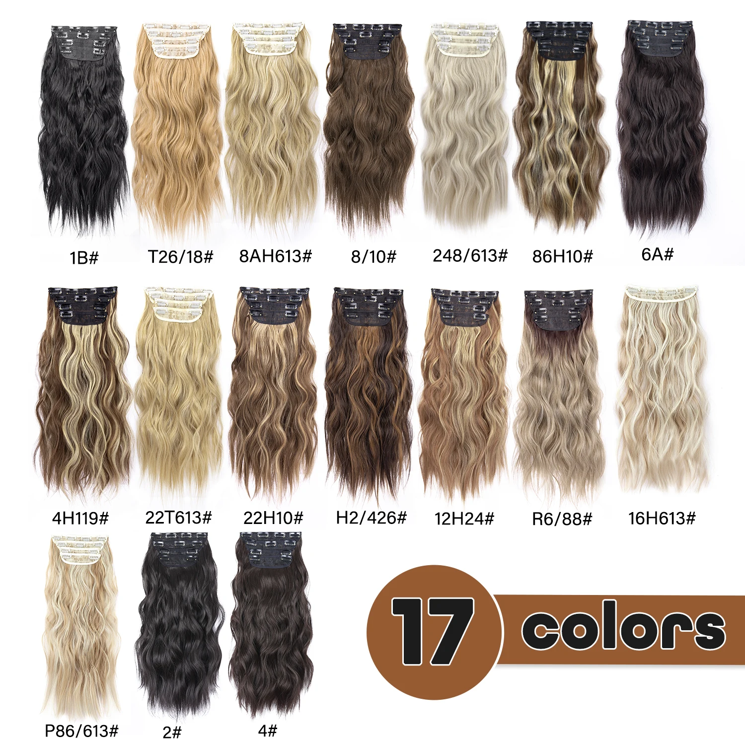 Extensiones de Cabello sintético con Clip, extensiones de cabello largo y ondulado, 11 colores, 4 piezas por juego