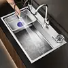 Nano Kitchen Sink Large Single Tank 304 Stainless Steel Side Row Vegetable Wash Basin Household Understage Basin Waterfall Sinks 2