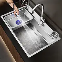 Nano Kitchen Sink Large Single Tank 304 Stainless Steel Side Row Vegetable Wash Basin Household Understage Basin Waterfall Sinks 2