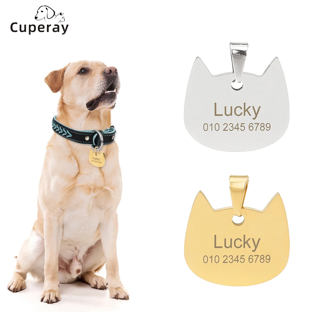 

Personalized ID Pet Tag Stainless Steel Pointed Cat Head Tag Pet ID Tag Metal Hang Tag Free Engraving Message for Cats and Dogs