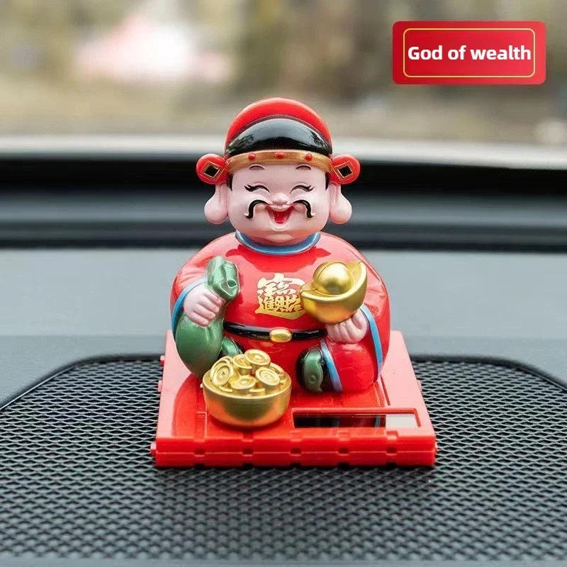 Car Decoration Solar Powered Shaking Buddha Shaking Small Monk God of Wealth Central Console Ornament Car Accessorie
