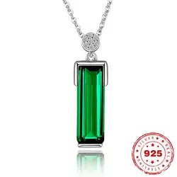 HOYON Silver Color 925 Emerald Pendant Necklace For Women Wedding Jewelry Green Gemstone Bizuteria Jade Bijoux free shipping
