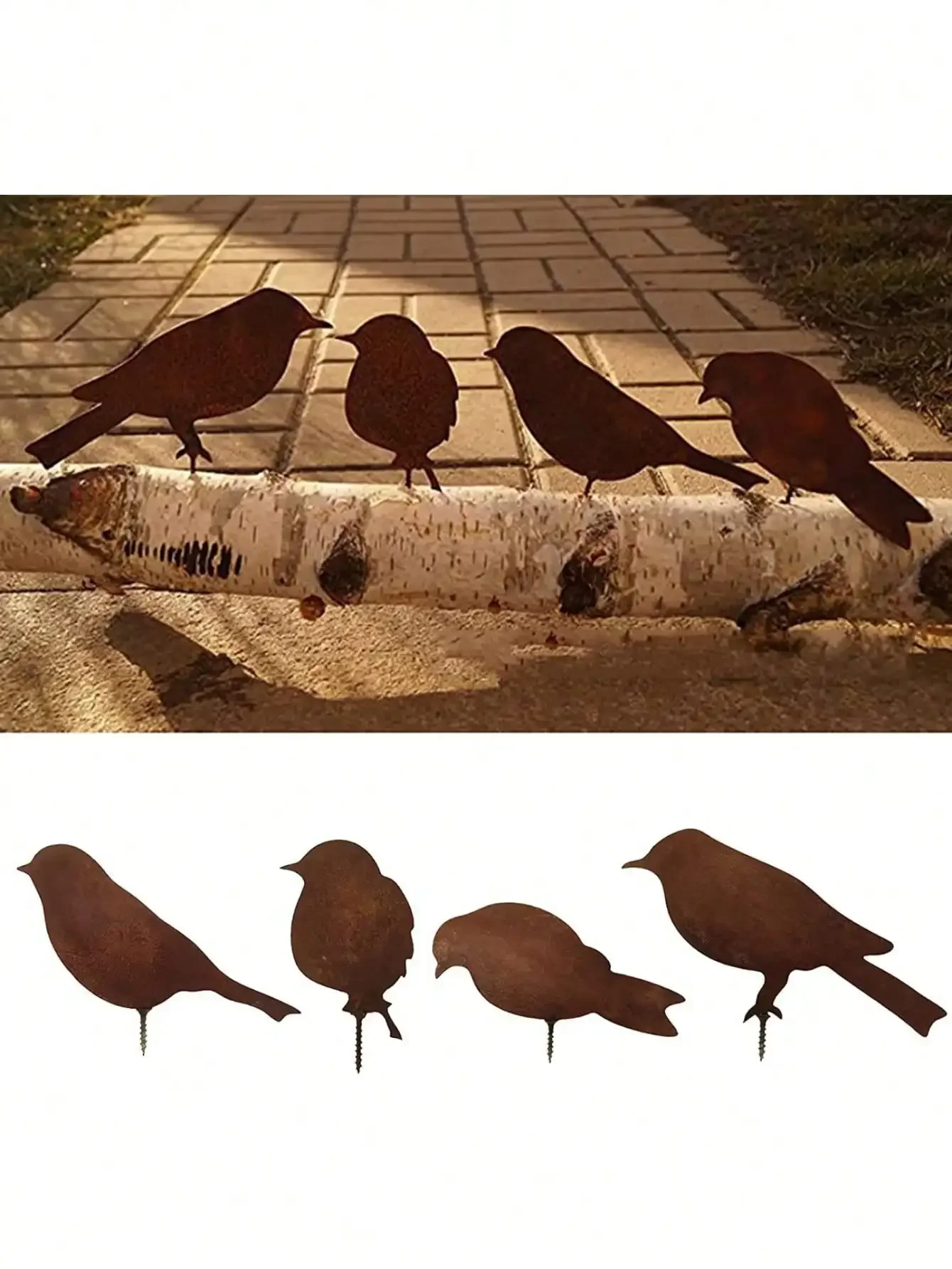 Garden Stakes 4pcs/5pcs Rust Birds Metal Garden Decoration