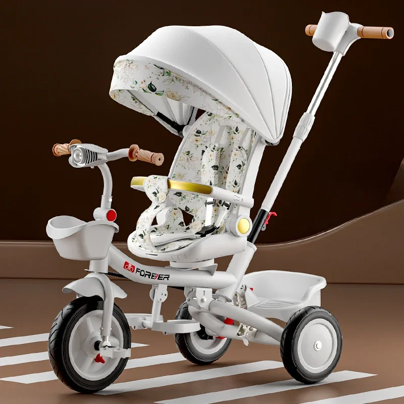 Outdoor children's three-wheel stroller Lightweight foldable baby stroller Multifunctional children's riding tricycle