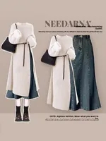 Hebe Sle Autumn Winter Knitted Sweater And Jeans Skirt Set Slimming Ele Midi Two Piece Set Women's Loose Fit Faion - Image 3