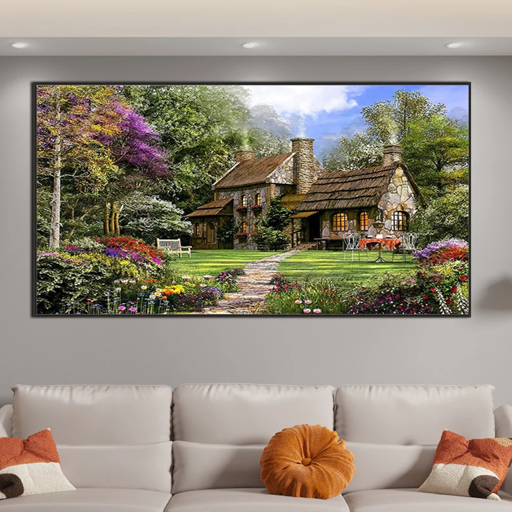 DIY Full Drill Diamond Mosaic Landscape Pattern Round Diamond Embroidery Rhinestone Home Living Room Decoration